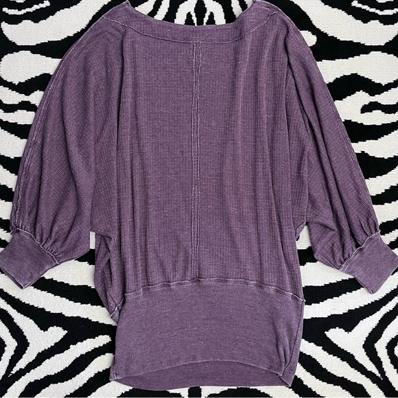 FREE PEOPLE Willow Thermal Oversized Top Waffle Knit In Wine Purple Size Medium - Picture 8 of 15
